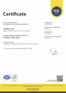 Codific ISO 27001:2022 certificate