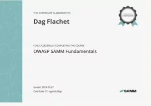 SAMM training certificate