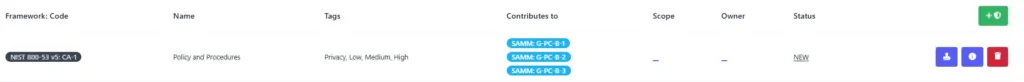 NIST 800-53 control that contributes to SAMM elements