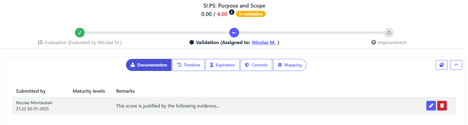 Image showing validation stage of NIST 800-34 assessment in SAMMY