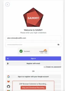 SAMMY login screen