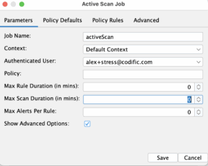 Active scan authenticated user setup