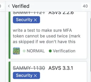an example of a security requirement on the SAMMY sprint planning